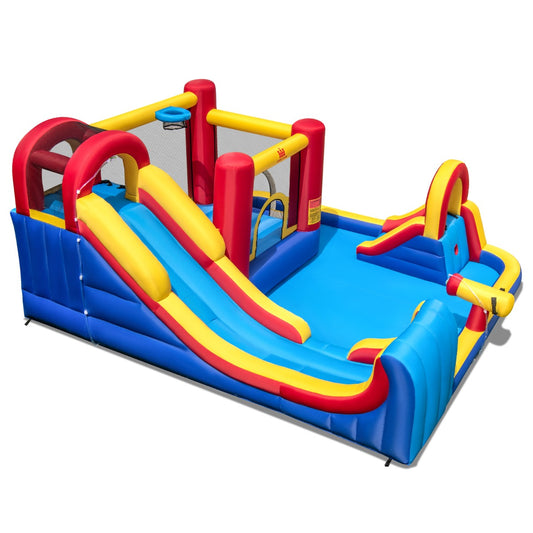 Livsk costway springkasteel met waterglijbaan klimwand springgedeelte waterkanon peuterbad basketbalring waterspringkasteel voor kinderen waterpark voor buiten 450 x 392 x 216 cm