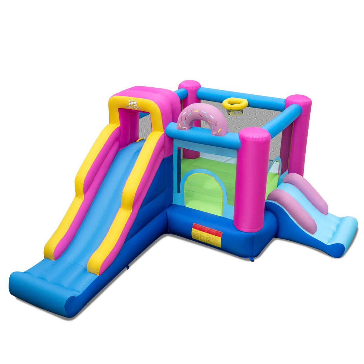 Livsk costway springkasteel opblaasbare structuur voor kinderen met donutthema lange glijbanen springgedeelte klimwand zonder blazer