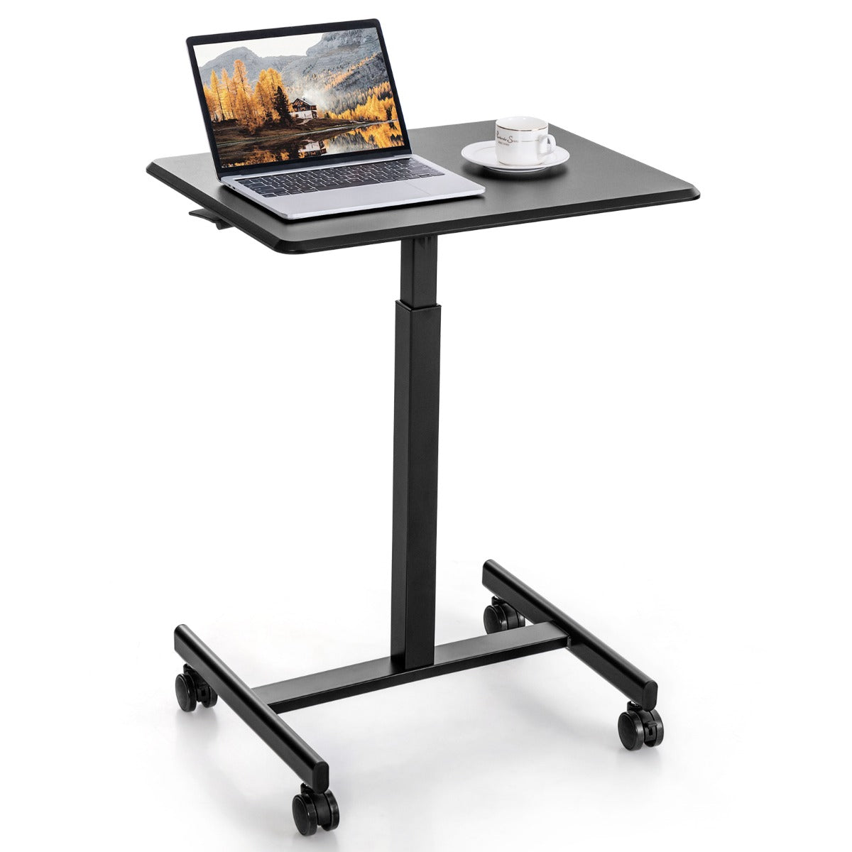 LIVSK Mobiele Laptoptafel - Verstelbare Hoogte 74-108 cm - Draagbaar met Wielen - Stevig Metaal - Zwart