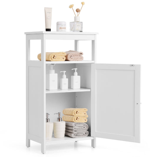 Livsk costway staande badkamerkast multifunctionele opbergkasten met enkele deur en verplaatsbare plank bijzettafel voor woonkamer wit