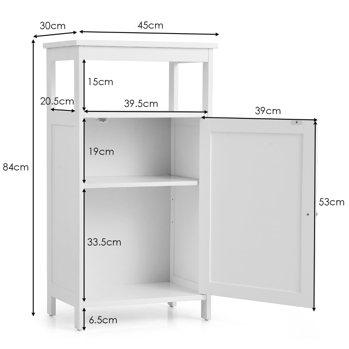 Livsk costway staande badkamerkast multifunctionele opbergkasten met enkele deur en verplaatsbare plank bijzettafel voor woonkamer wit 4