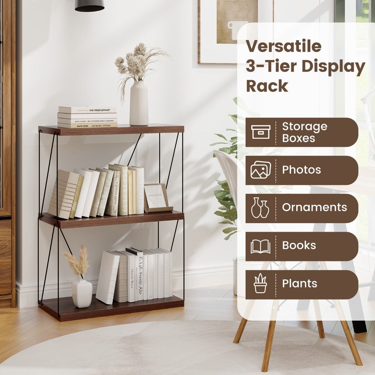 LIVSK Industrieel Boekenkast Opbergrek - Stevig Metalen Frame - Ruimtebesparend - Eenvoudige Installatie - 61 x 29,5 x 82 cm -