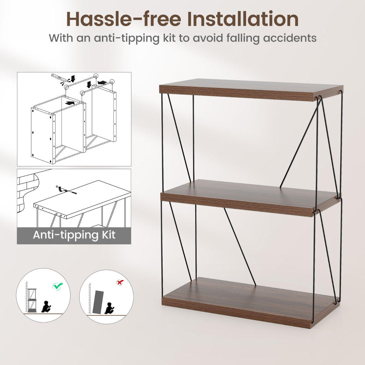 LIVSK Industrieel Boekenkast Opbergrek - Stevig Metalen Frame - Ruimtebesparend - Eenvoudige Installatie - 61 x 29,5 x 82 cm -