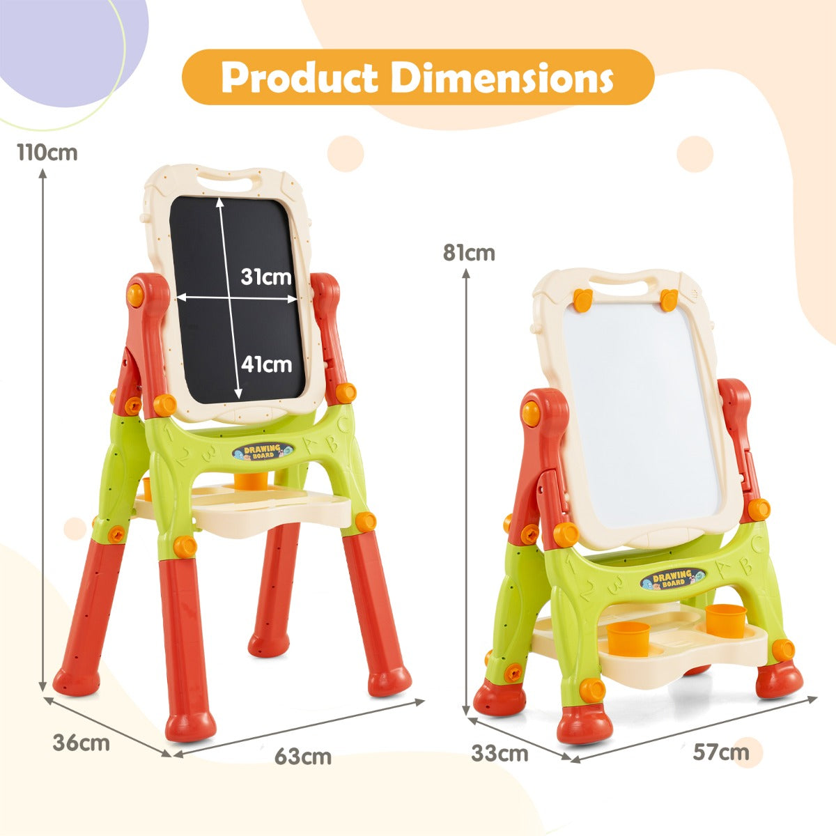 LIVSK Magnetisch 2-in-1 Teken- en Magneetbord - Verstelbaar en Draaibaar - Veilig PP-materiaal - Voor Kinderen - Multicolor