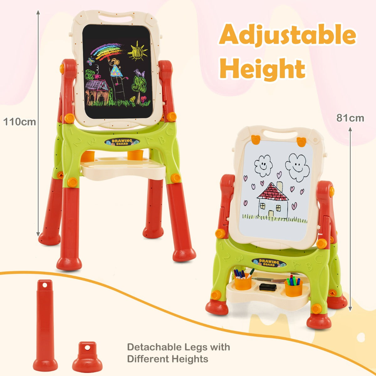 LIVSK Magnetisch 2-in-1 Teken- en Magneetbord - Verstelbaar en Draaibaar - Veilig PP-materiaal - Voor Kinderen - Multicolor