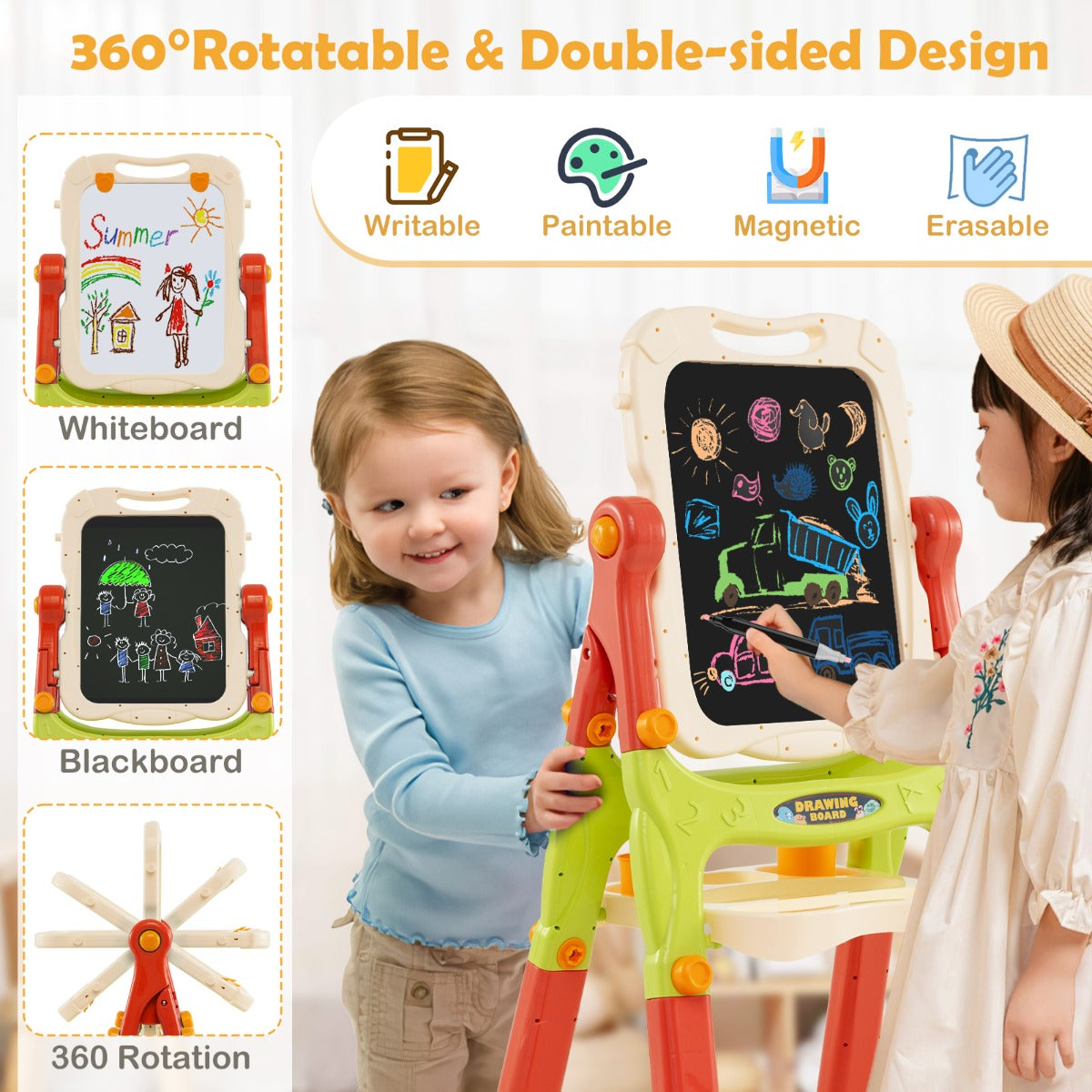 LIVSK Magnetisch 2-in-1 Teken- en Magneetbord - Verstelbaar en Draaibaar - Veilig PP-materiaal - Voor Kinderen - Multicolor