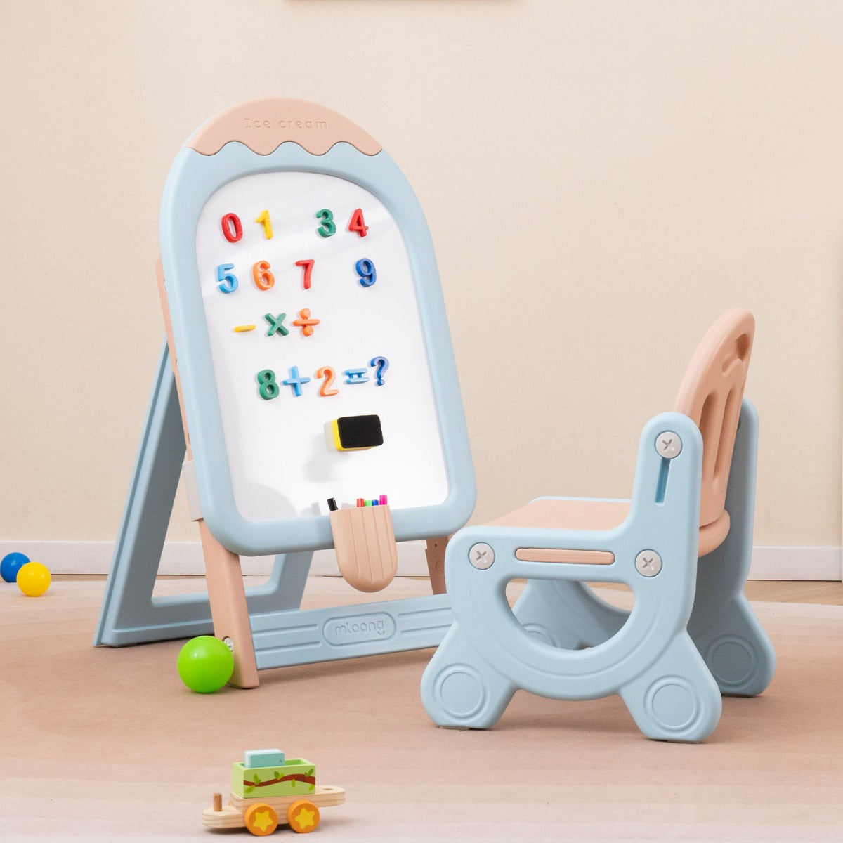 LIVSK Verstelbare Kinderkunst Ezel - Whiteboard 50 x 38,5 cm - Inclusief Stiften en Magnetische Speeltjes - Veilig BPA-vrij -