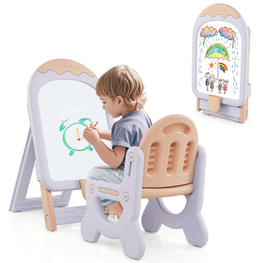 LIVSK Staande Kinderkunst-Ezel met Stoel - Hoogte Verstelbaar - Inclusief Stiften en Magnetische Speeltjes - Veilig BPA-vrij -