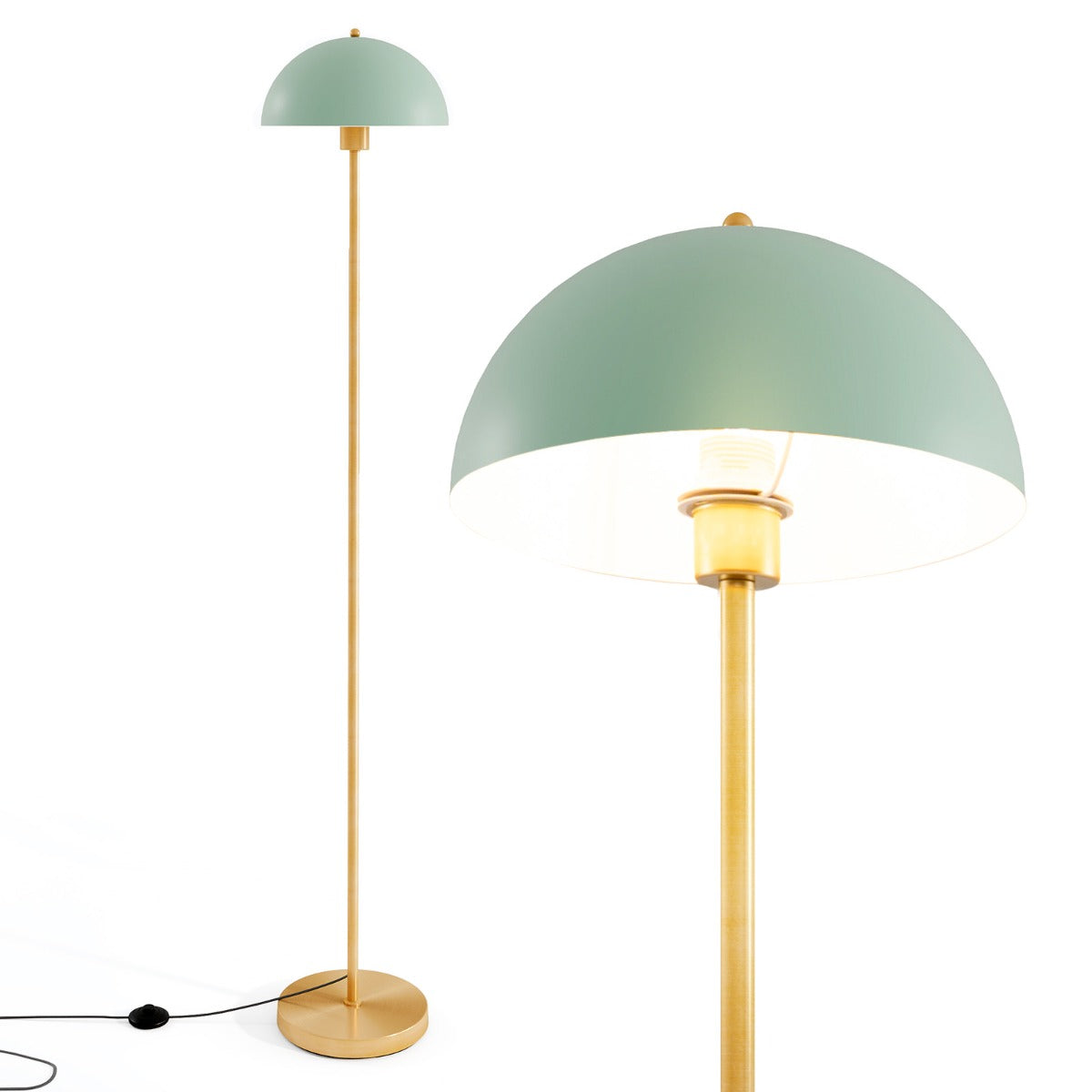 LIVSK Verstelbare Vloerlamp met Voetschakelaar - Onbreekbare Lampenkap - Anti-kantelvoet - E27 Fitting - Elegante Stijl - Zwart