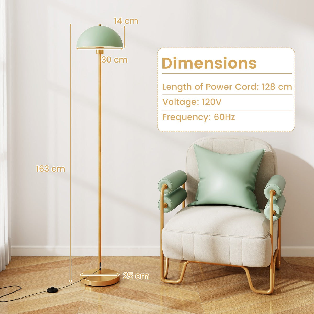 LIVSK Verstelbare Vloerlamp met Voetschakelaar - Onbreekbare Lampenkap - Anti-kantelvoet - E27 Fitting - Elegante Stijl - Zwart