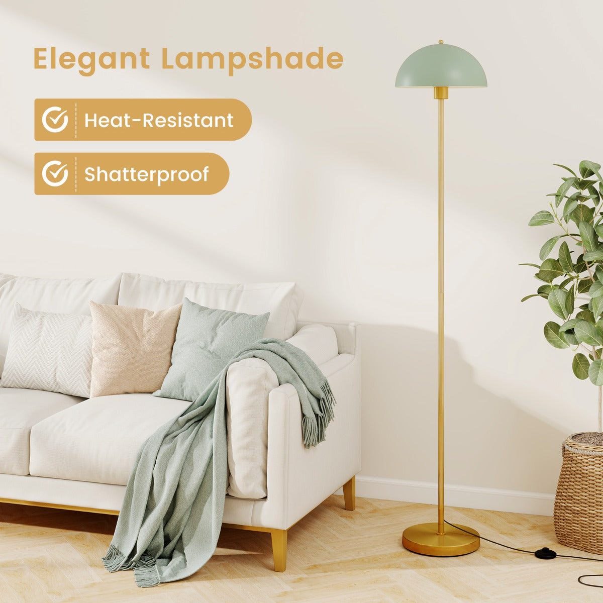LIVSK Verstelbare Vloerlamp met Voetschakelaar - Onbreekbare Lampenkap - Anti-kantelvoet - E27 Fitting - Elegante Stijl - Zwart