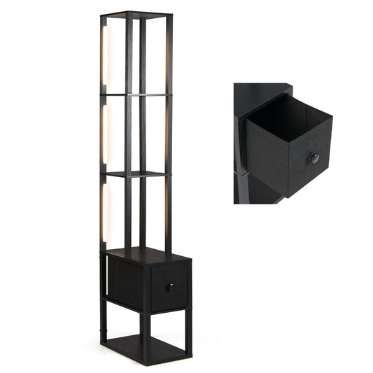 Livsk costway staande lamp met instelbare helderheid moderne staande lamp met bijzettafel planken en lade hoekstaande lamp 435 x 265 x 169 cm