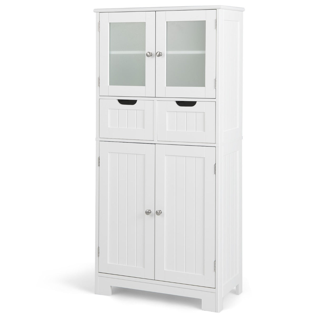 LIVSK Opbergkast met Gehard Glas Deuren - Verstelbare Planken - 2 Lades - Veiligheidsvoorzieningen - 60 x 30 x 128 cm - Wit