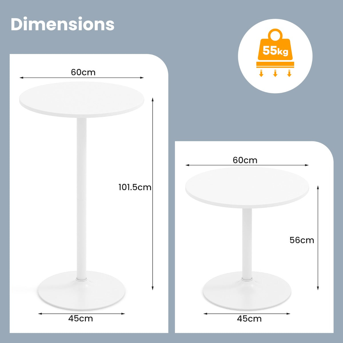 Livsk costway staande tafel o 60 cm 2 in 1 bartafel en eettafel in hoogte verstelbaar 56 1015 cm ronde kleine eettafel wit 1 stuk 2