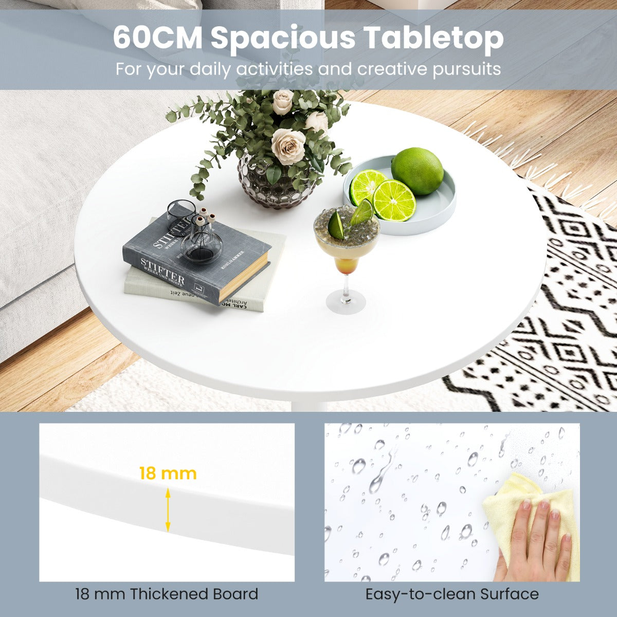 Livsk costway staande tafel o 60 cm 2 in 1 bartafel en eettafel in hoogte verstelbaar 56 1015 cm ronde kleine eettafel wit 2 stuks 4