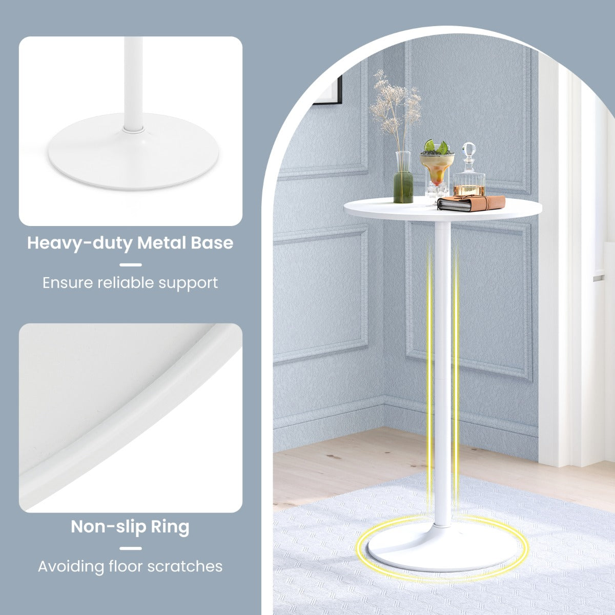 Livsk costway staande tafel o 60 cm 2 in 1 bartafel en eettafel in hoogte verstelbaar 56 1015 cm ronde kleine eettafel wit 2 stuks 5