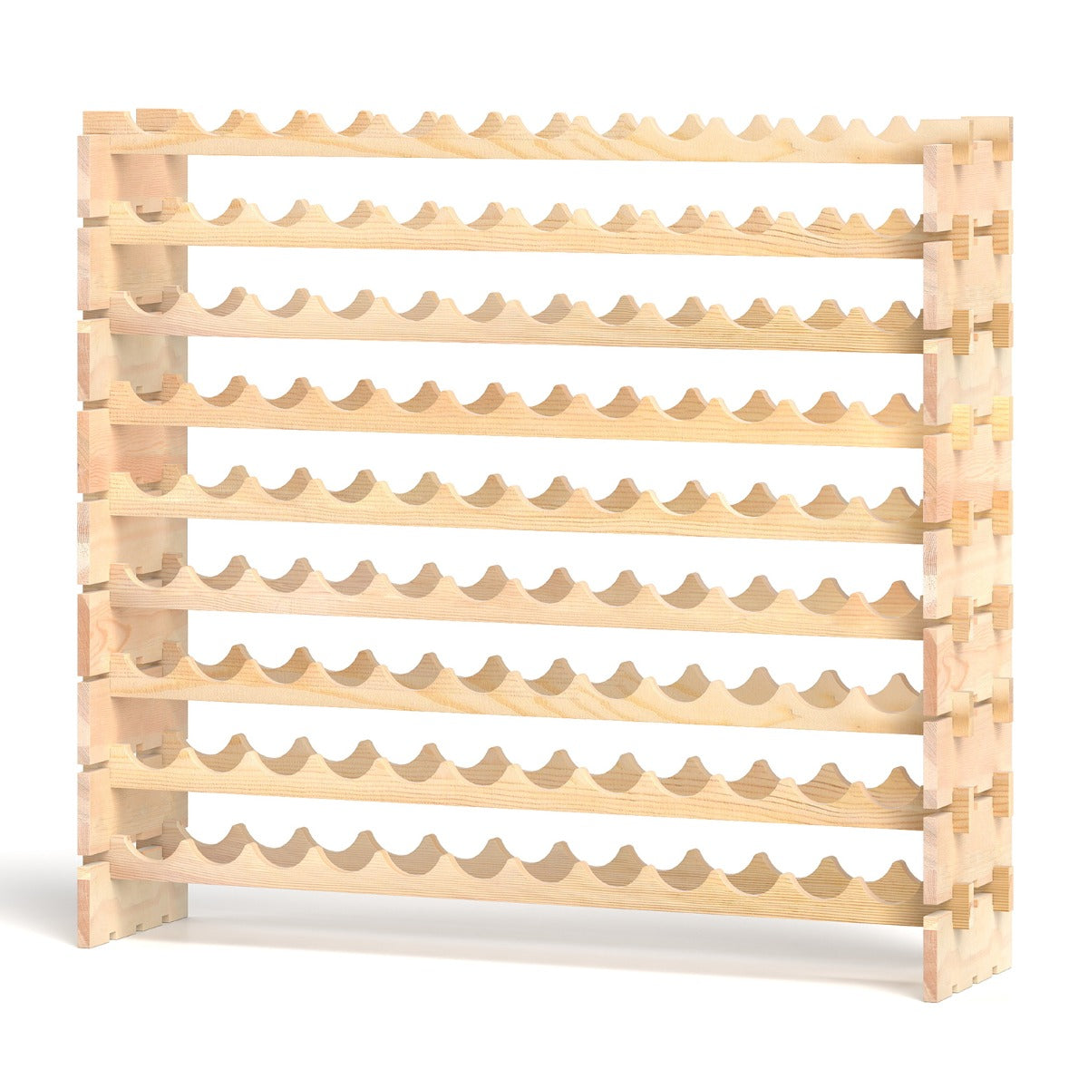 LIVSK Wijnrek voor 108 Flessen - Natuurlijk Grenenhout - Vrijstaand - Eenvoudige Installatie - Draagvermogen 160 kg - Natuurlijk