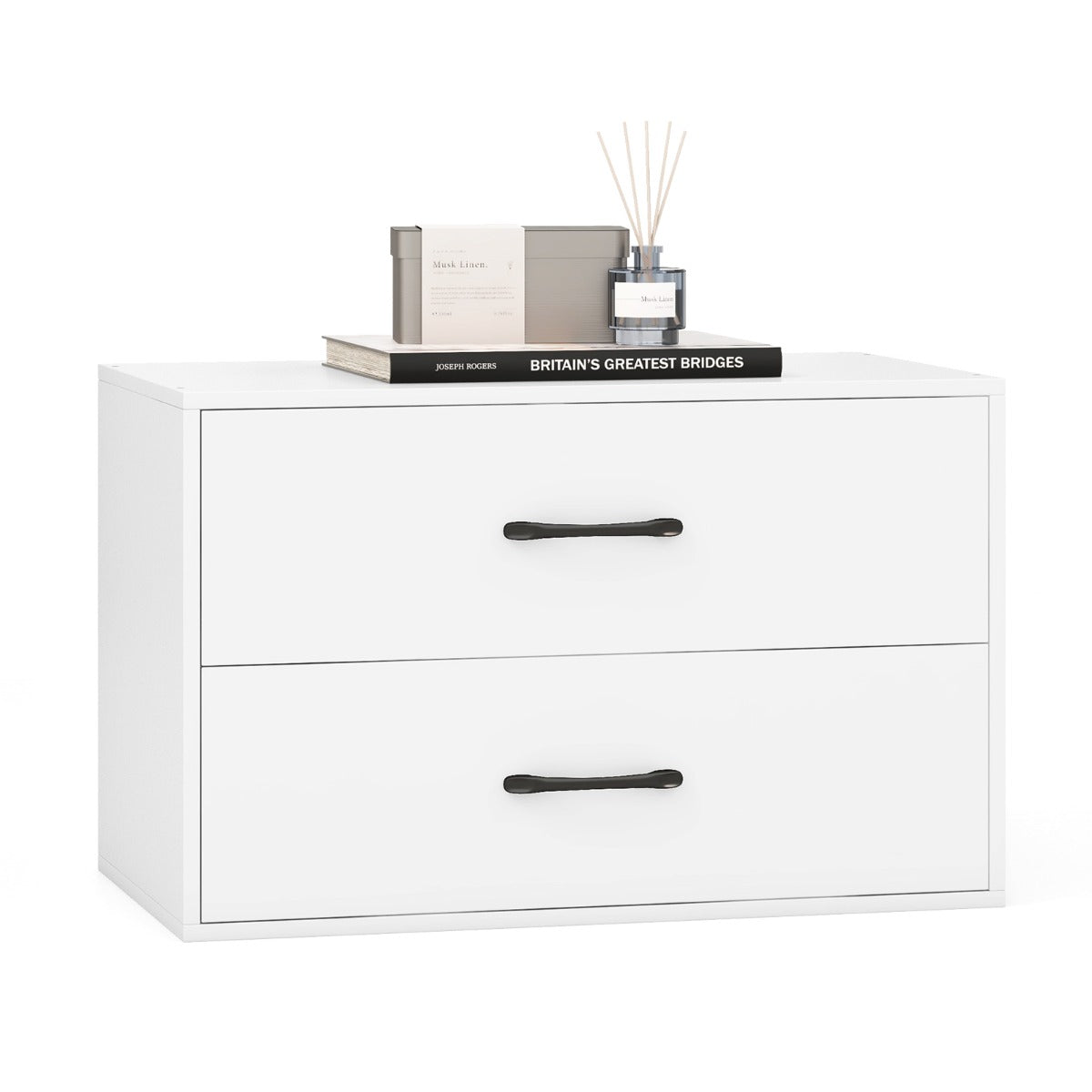 LIVSK Opbergkast met 2 Lades - Stapelbaar - Duurzaam Hout - Inclusief Anti-Kantelsets - 60 x 34 x 38 cm - Zwart