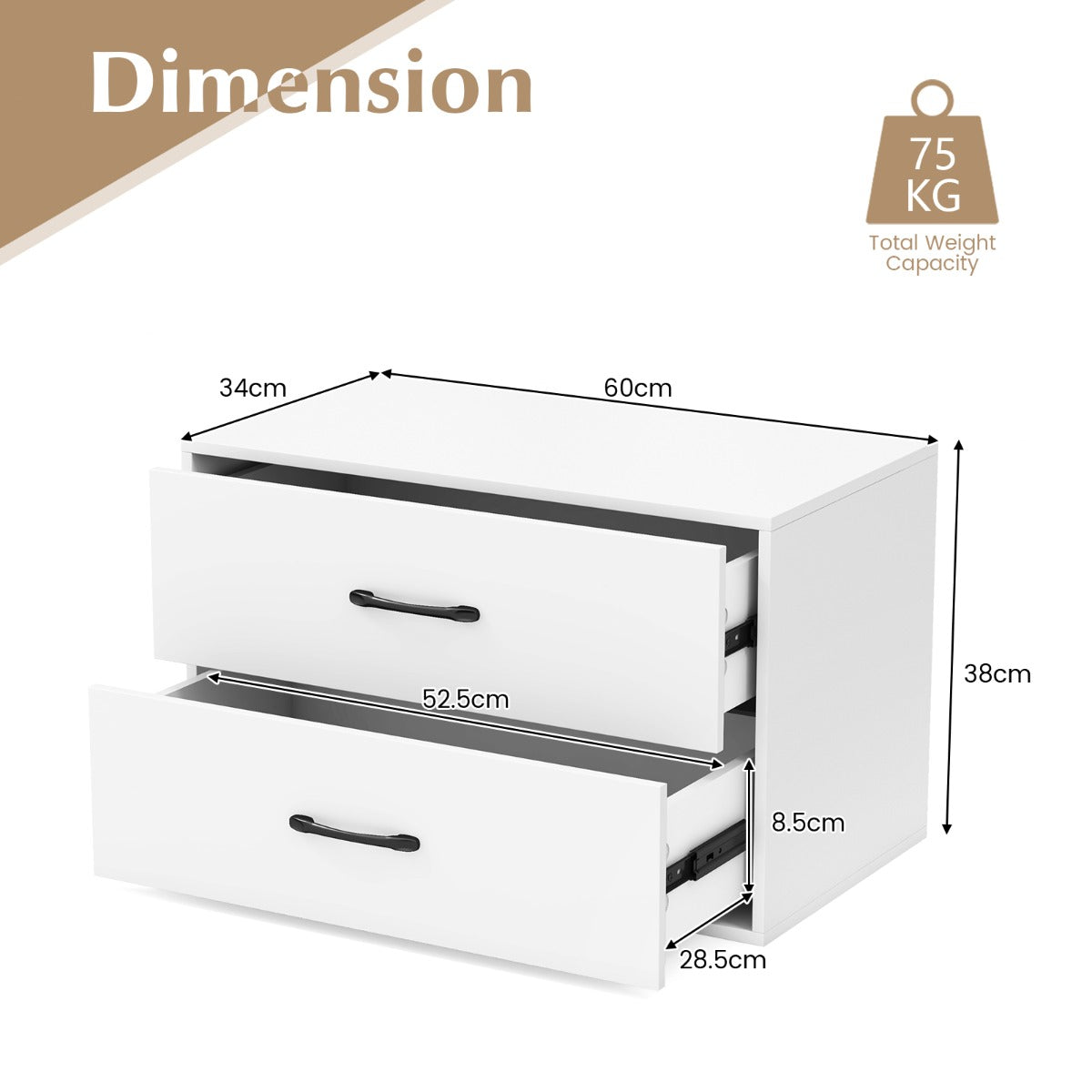 LIVSK Opbergkast met 2 Lades - Stapelbaar - Duurzaam Hout - Inclusief Anti-Kantelsets - 60 x 34 x 38 cm - Zwart