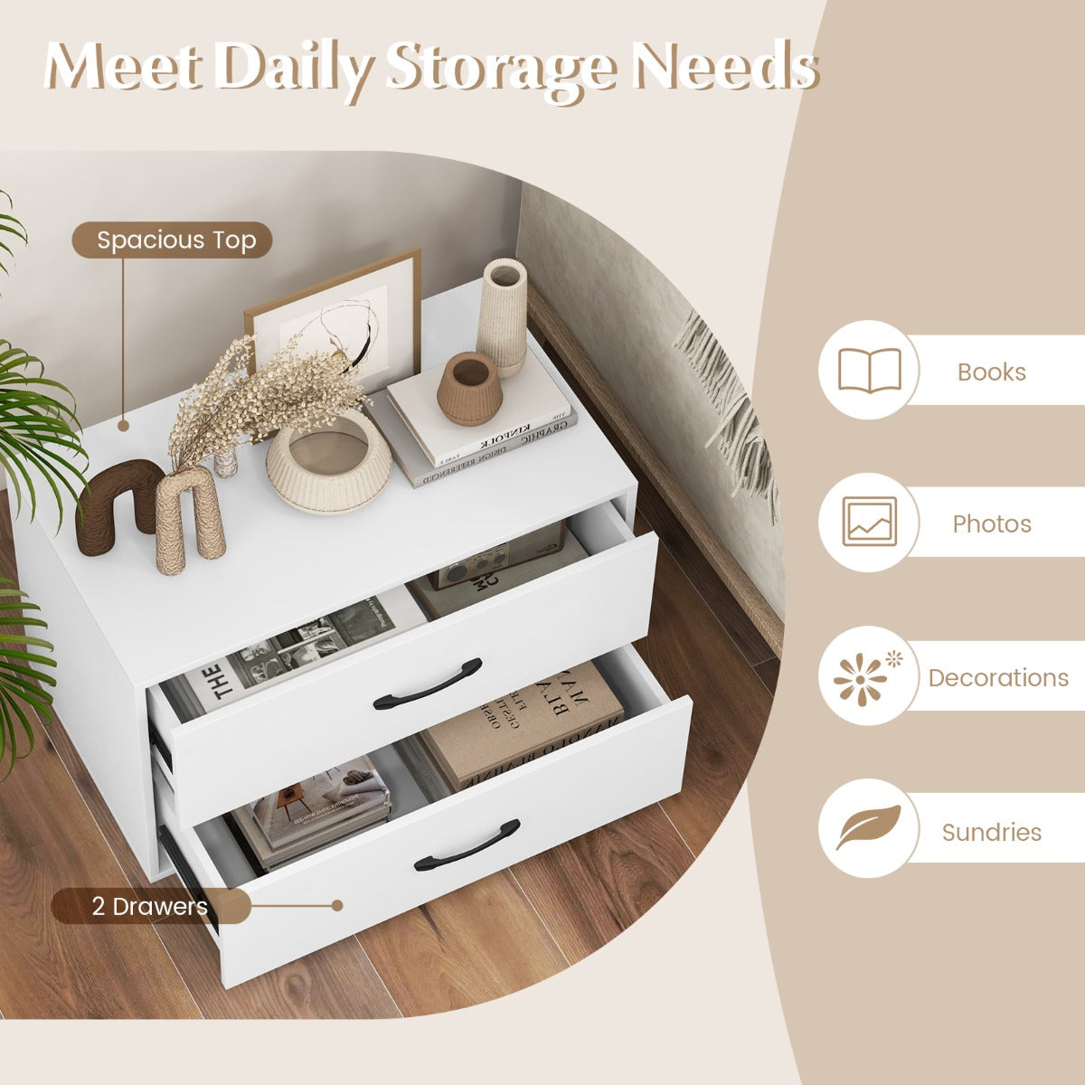 LIVSK Opbergkast met 2 Lades - Stapelbaar - Duurzaam Hout - Inclusief Anti-Kantelsets - 60 x 34 x 38 cm - Zwart