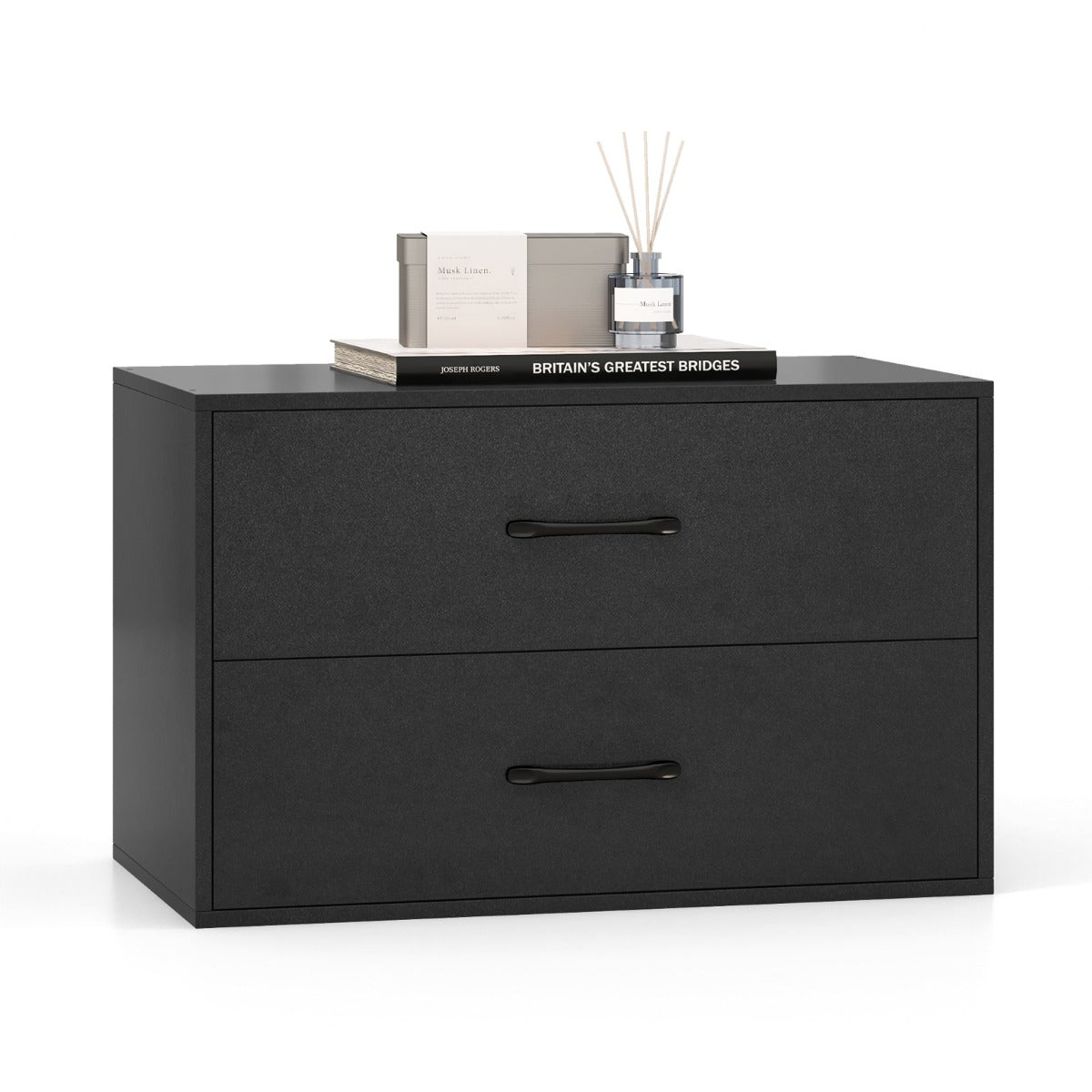 Livsk costway stapelbaar opbergmeubel met 2 laden horizontaal opbergmeubel met anti kantelsets stapelbaar ladeblok voor woonkamer kantoor zwart
