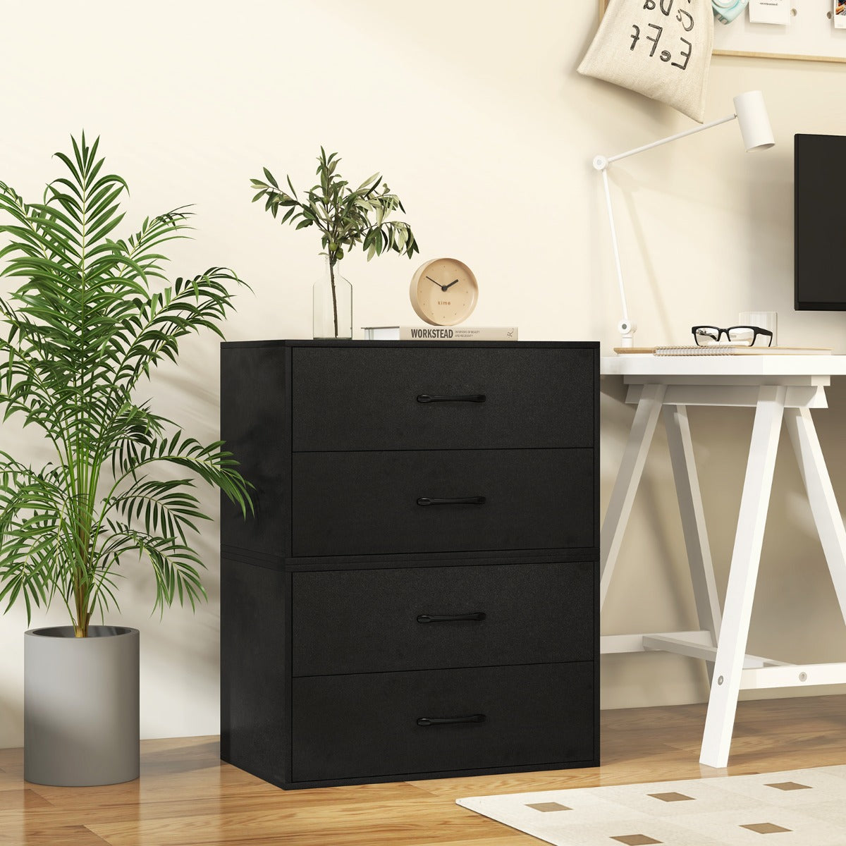 Livsk costway stapelbaar opbergmeubel met 2 laden horizontaal opbergmeubel met anti kantelsets stapelbaar ladeblok voor woonkamer kantoor zwart 6