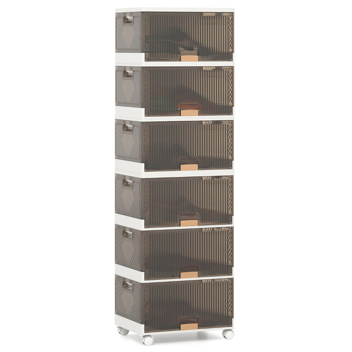 LIVSK Stapelbare Opbergbak 85L/102L - Modulaire Indeling met Afneembare Wielen - Handgrepen - Veilig en Duurzaam - Wit + Bruin