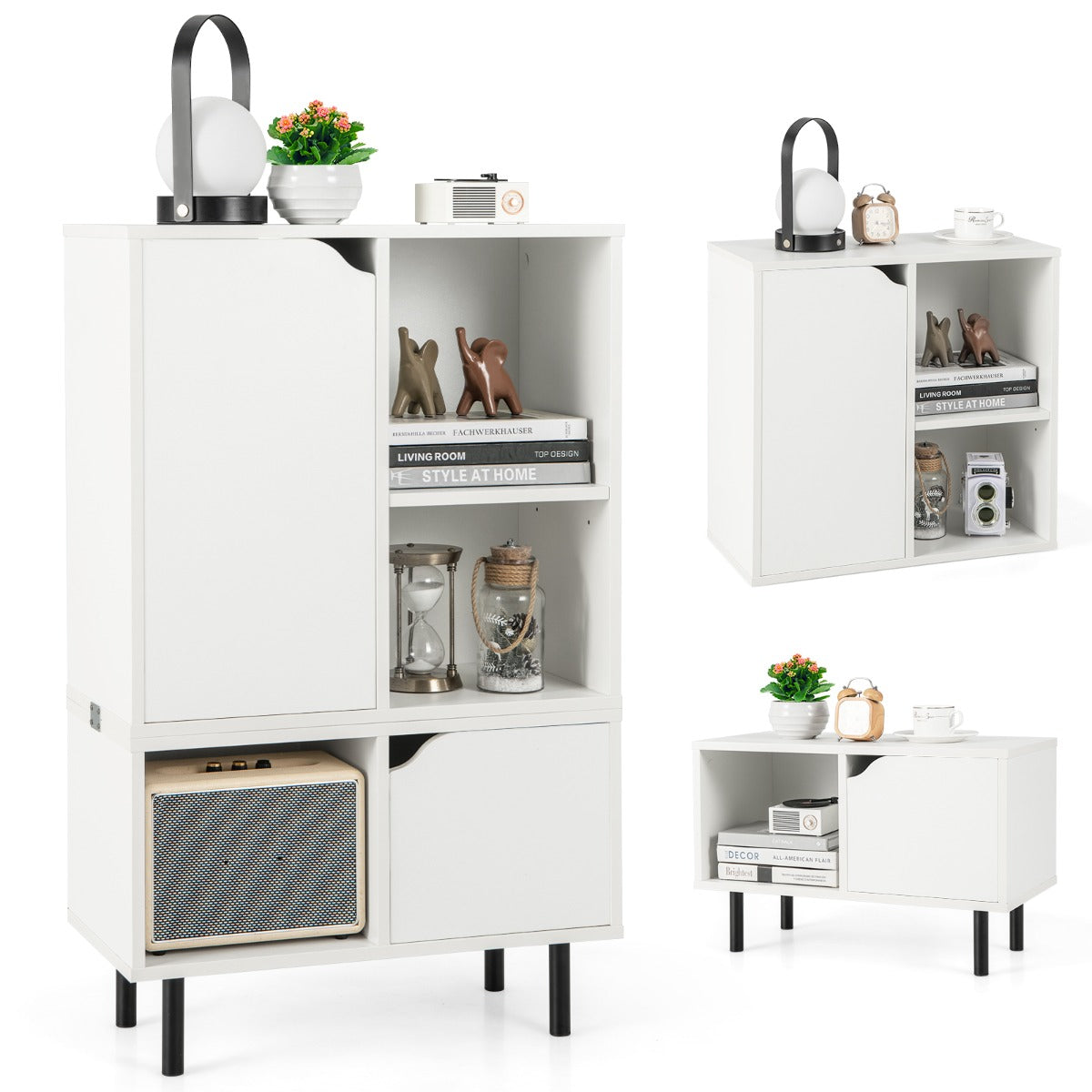 LIVSK Stapelbare Opbergkast - Verstelbare Plank - Metalen Scharnieren - Veilig Anti-kantelsysteem - 60 x 30 x 96,5 cm - Wit