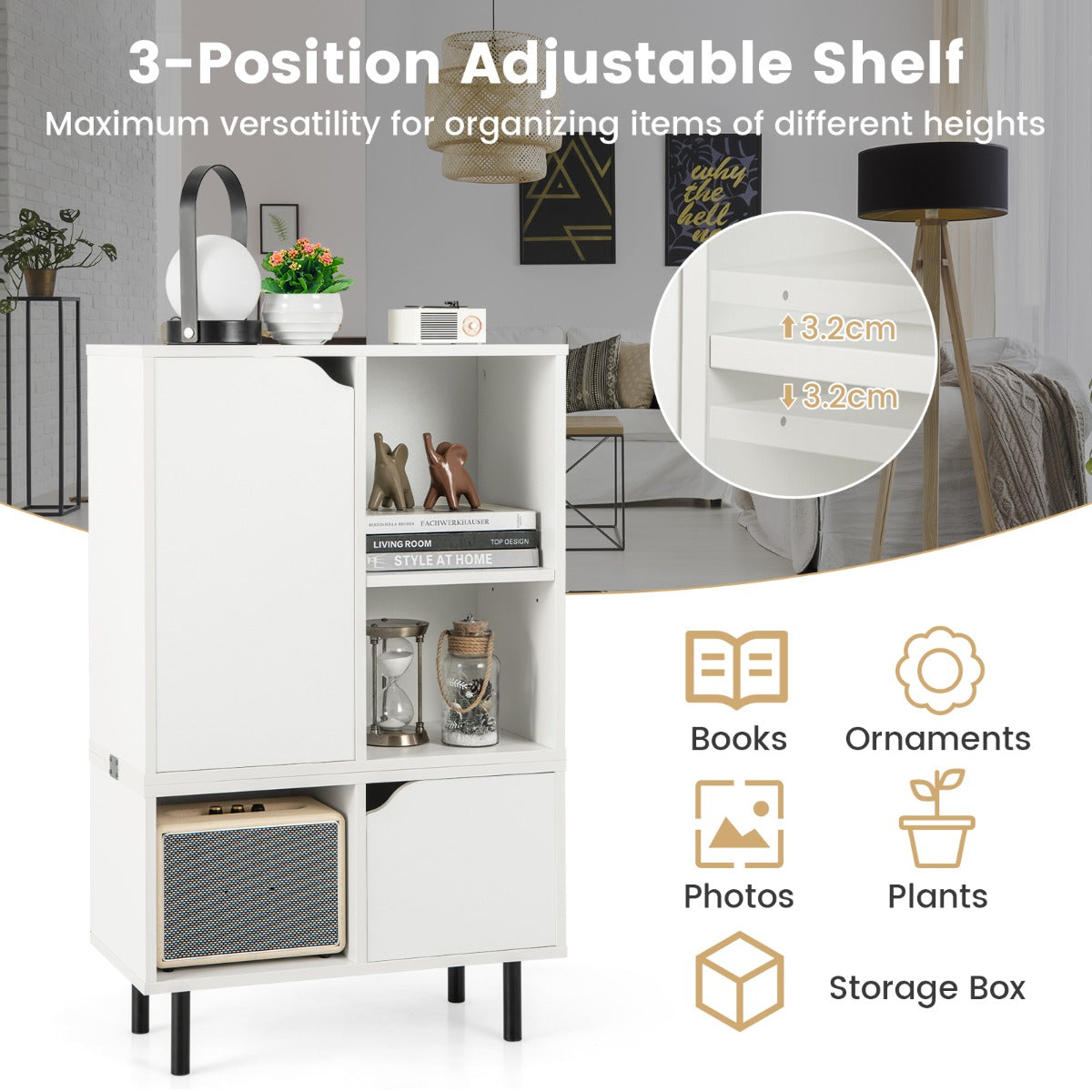 LIVSK Stapelbare Opbergkast - Verstelbare Plank - Metalen Scharnieren - Veilig Anti-kantelsysteem - 60 x 30 x 96,5 cm - Wit