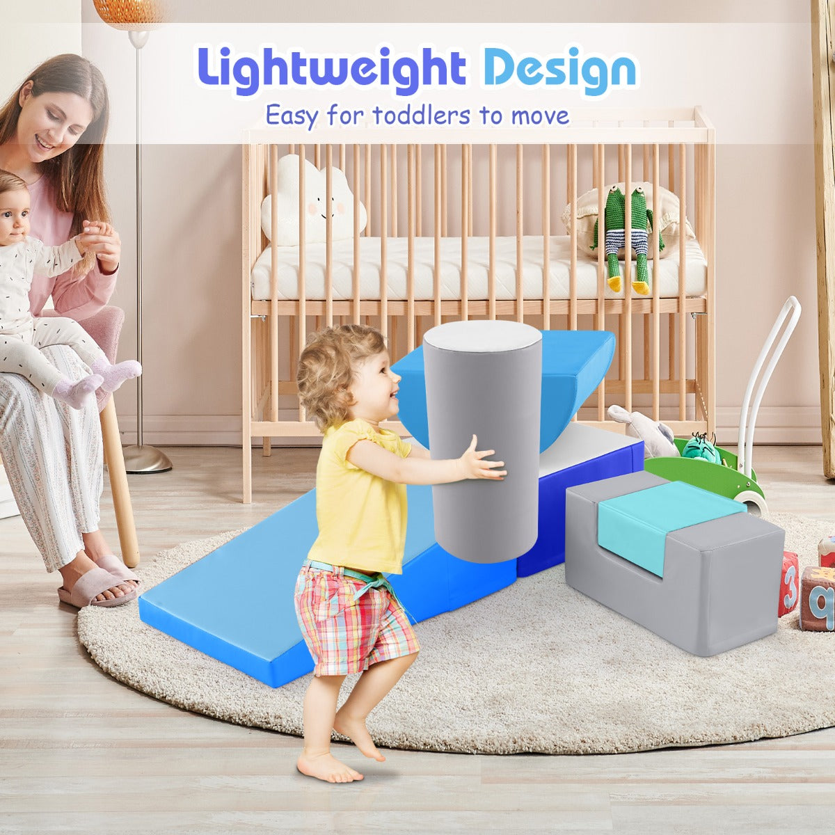 LIVSK Klim- en Kruipspeelset - 6 Zachte Blokken van EPE met PU-hoes - Veilig en Lichtgewicht - Voor Kinderen 1-3 Jaar -
