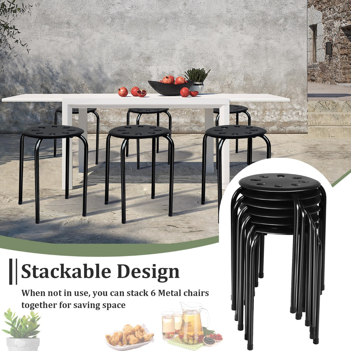 LIVSK Stapelbare Eetkamerkrukken Set van 6 - Comfortabel en Veilig - Antislip Voetkussens - Luchtdoorlatend - 30 x 30 x 44,5 cm -