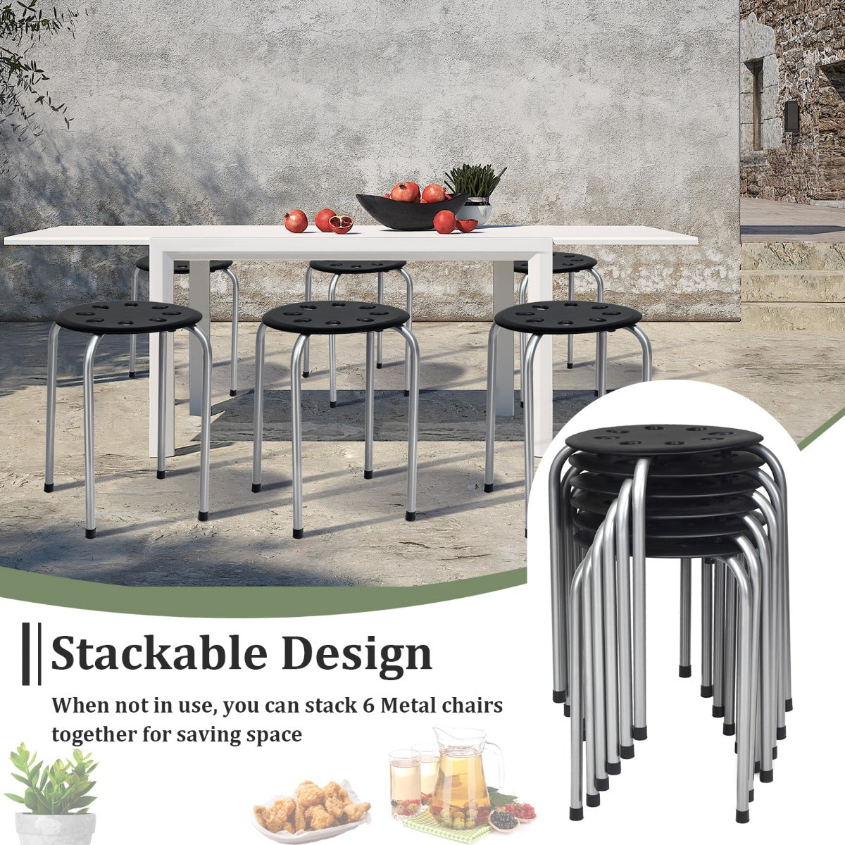 LIVSK Stapelbare Klaslokaal Eetkamerkrukken Set van 6 - Anti-slip - Ventilatiegaten - Draagvermogen 100 kg - 30 x 30 x 44,5 cm -