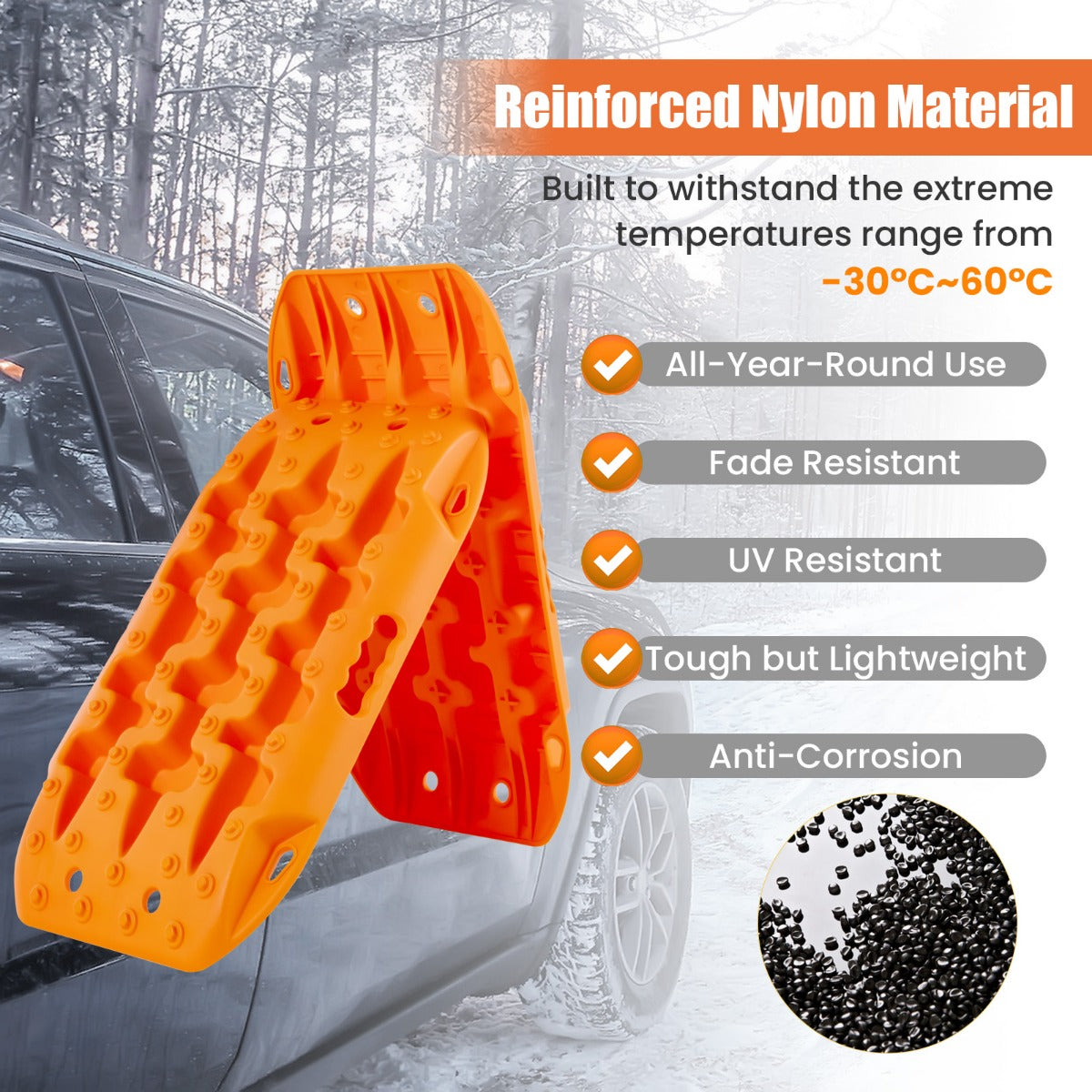 LIVSK Offroad-Tractiematten - 2 Stuks van Versterkt Nylon - Draagvermogen tot 10 Ton - Voor Extreme Temperaturen - Oranje