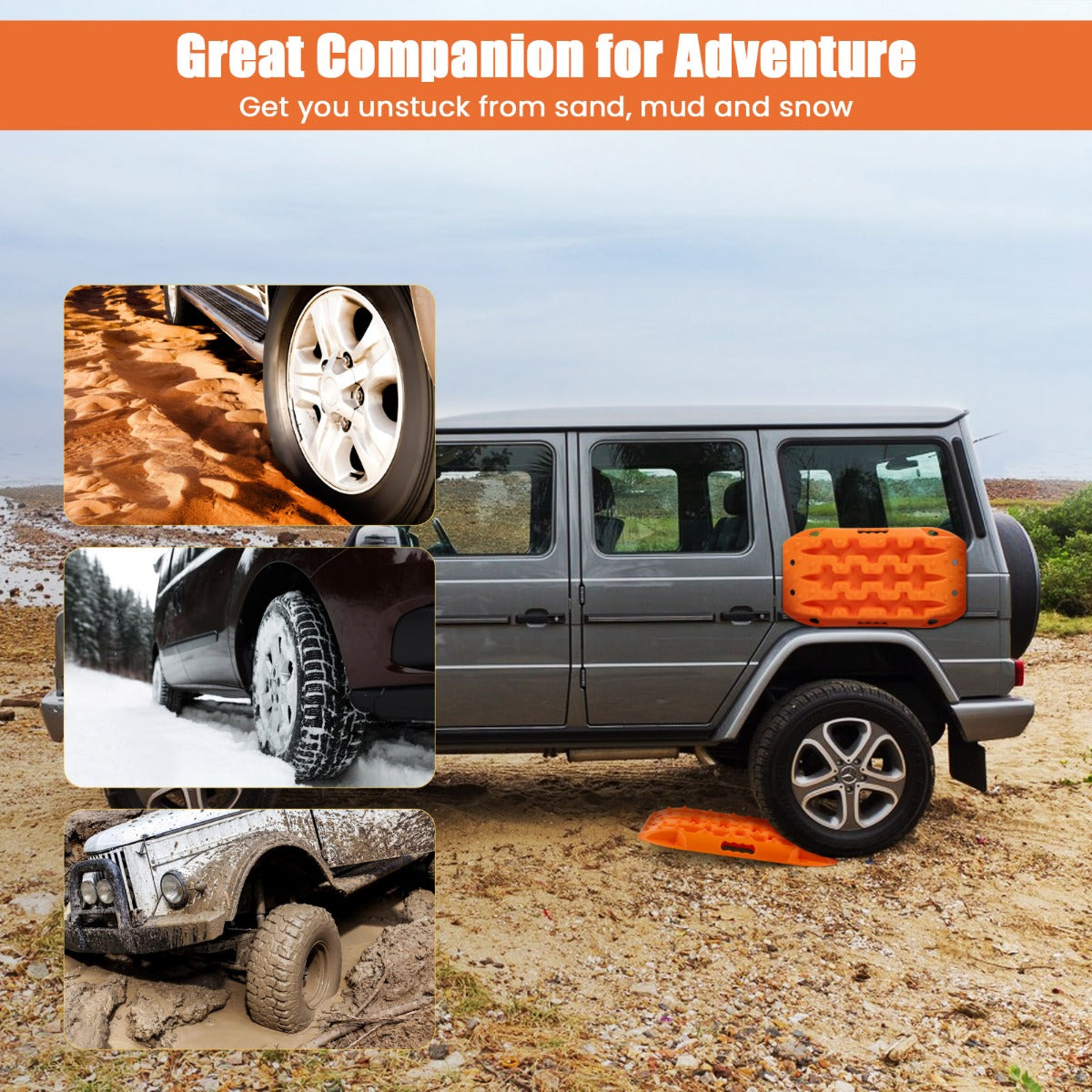 LIVSK Offroad-Tractiematten - 2 Stuks van Versterkt Nylon - Draagvermogen tot 10 Ton - Voor Extreme Temperaturen - Oranje