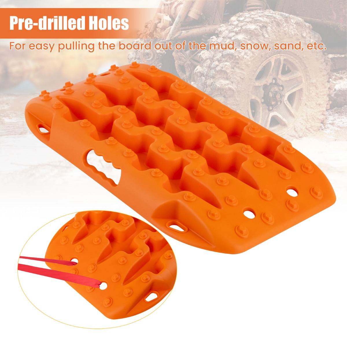 LIVSK Offroad-Tractiematten - 2 Stuks van Versterkt Nylon - Draagvermogen tot 10 Ton - Voor Extreme Temperaturen - Oranje