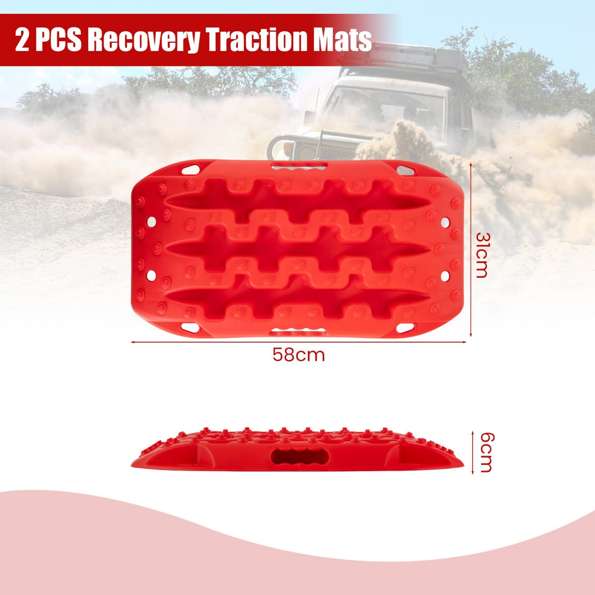 LIVSK Offroad-Tractiematten - Robuust Nylon - 10 Ton Draagvermogen - Flexibel en Lichtgewicht - Voor Zand, Modder en Sneeuw - Rood