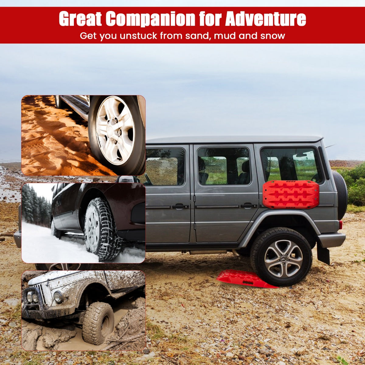 LIVSK Offroad-Tractiematten - Robuust Nylon - 10 Ton Draagvermogen - Flexibel en Lichtgewicht - Voor Zand, Modder en Sneeuw - Rood