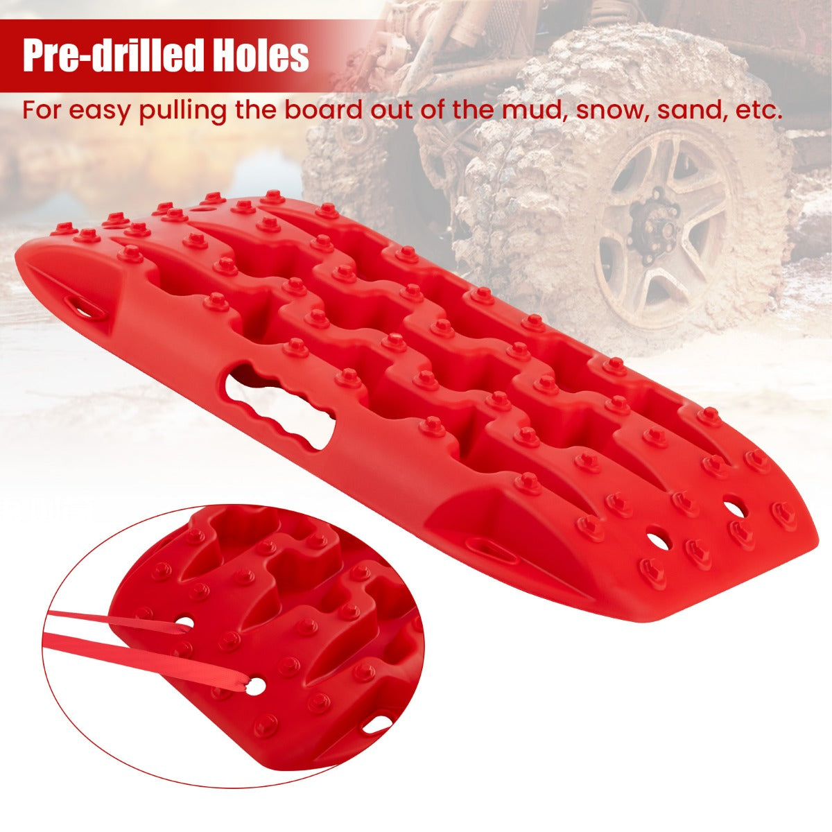 LIVSK Offroad-Tractiematten - Robuust Nylon - 10 Ton Draagvermogen - Flexibel en Lichtgewicht - Voor Zand, Modder en Sneeuw - Rood