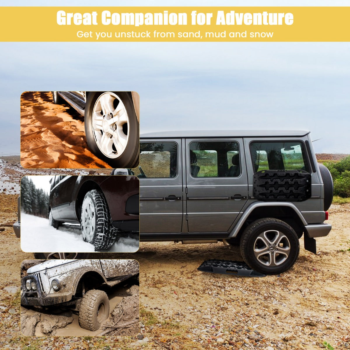 LIVSK Offroad Tractiemat Set - Lichtgewicht Nylon - Draagvermogen tot 10 ton - Voor de meeste banden - Zwart