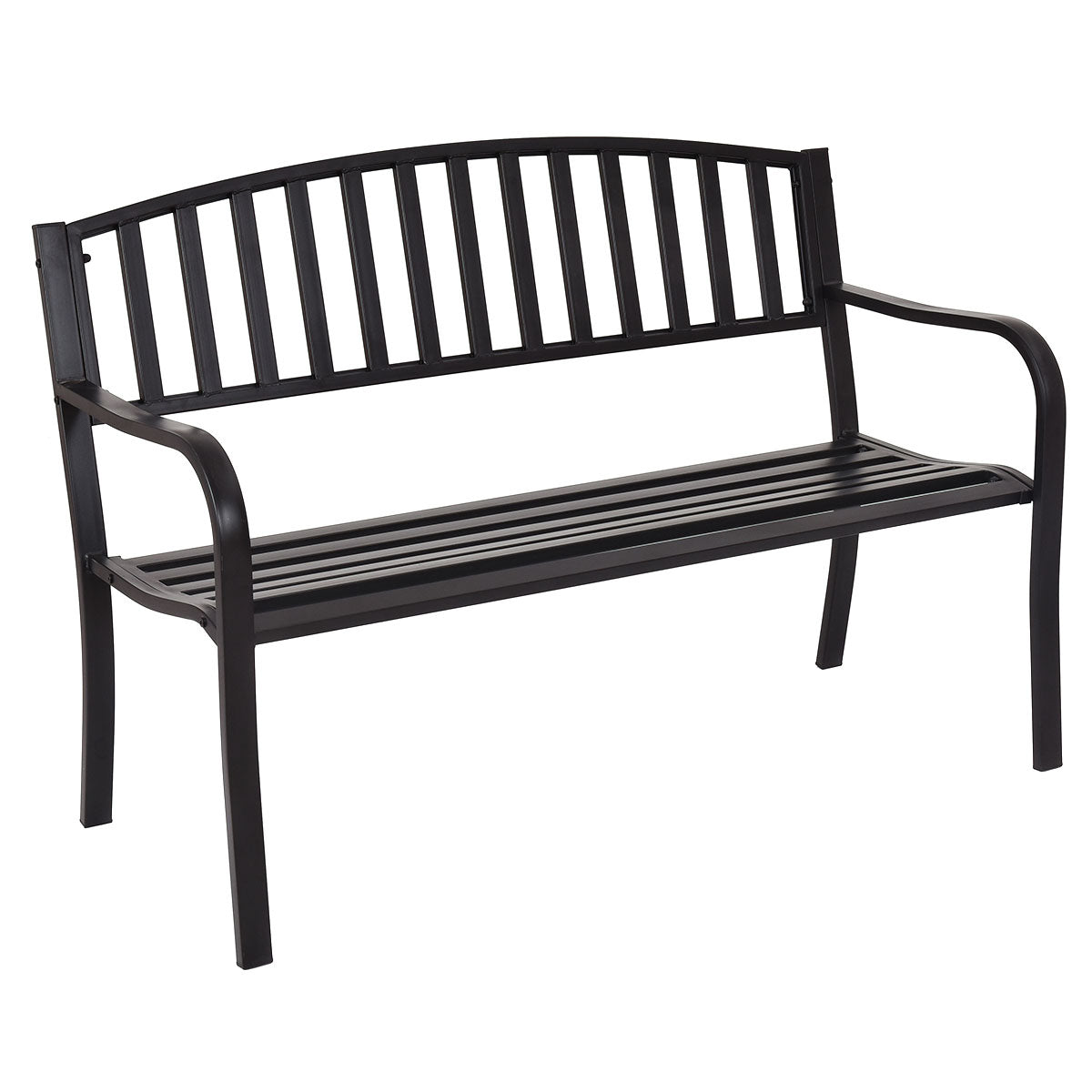 LIVSK Stalen Tuinbank - Ergonomisch Ontwerp - Streepdessin - Voor 2-3 Personen - 280 kg Draagvermogen - 127 x 60 x 87 cm - Zwart