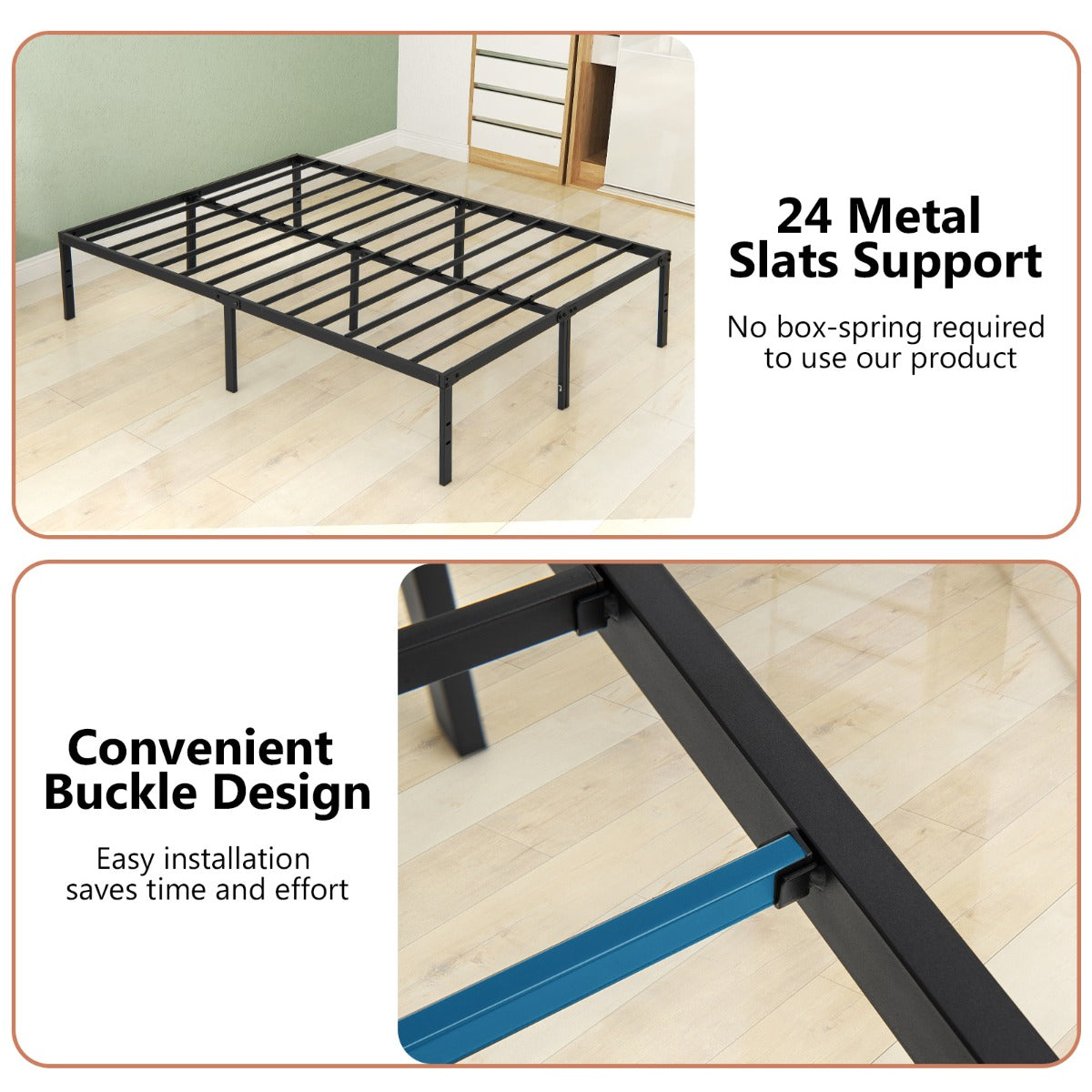 LIVSK ijzeren bedframe - Duurzaam en stevig - Ondersteunt tot 300 kg - Eenvoudige montage - 200 x 140 x 36 cm - Zwart