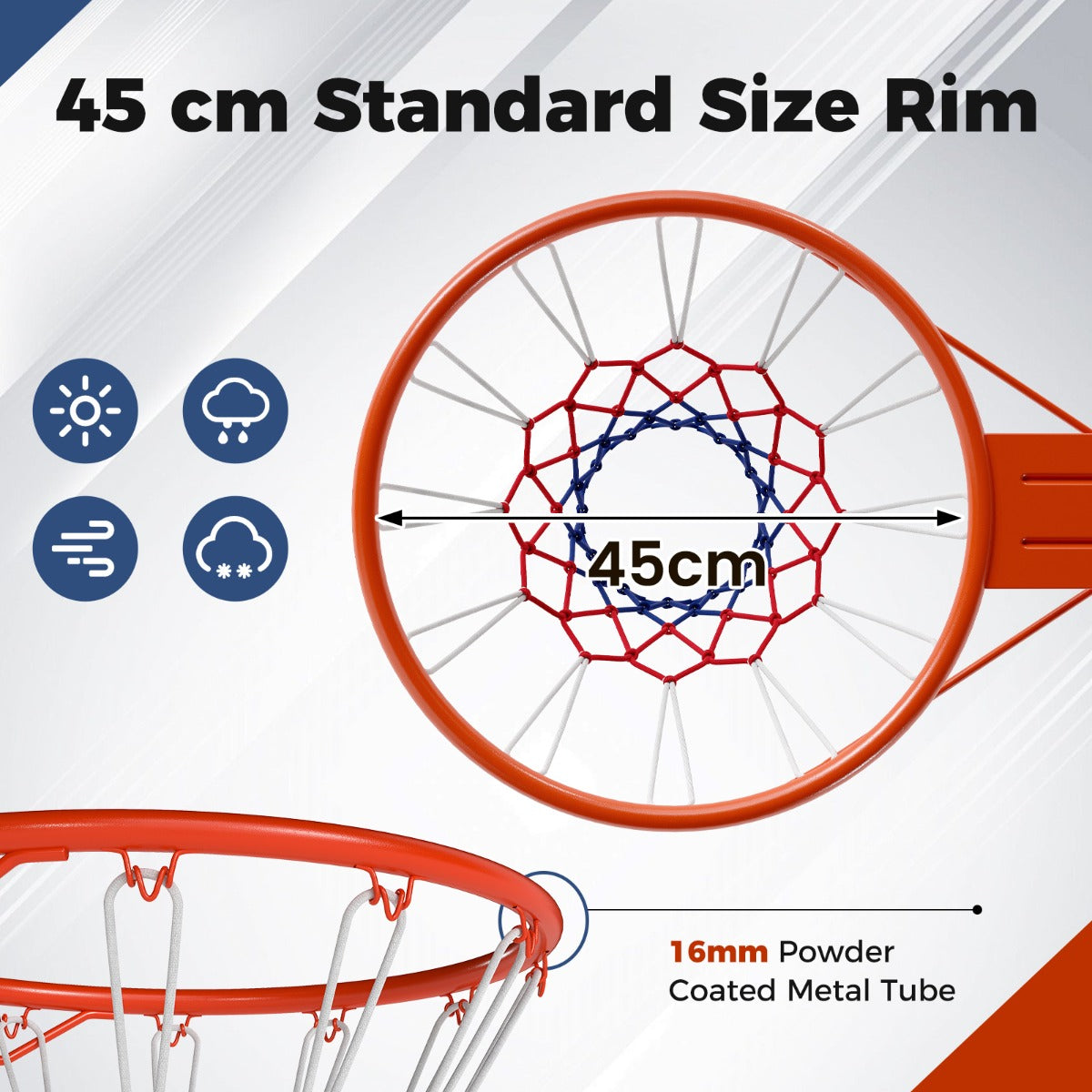 Livsk costway stevige basketbalring o45cm weerbestendig aan de muur te bevestigen compleet met basket en net oranje 1 1