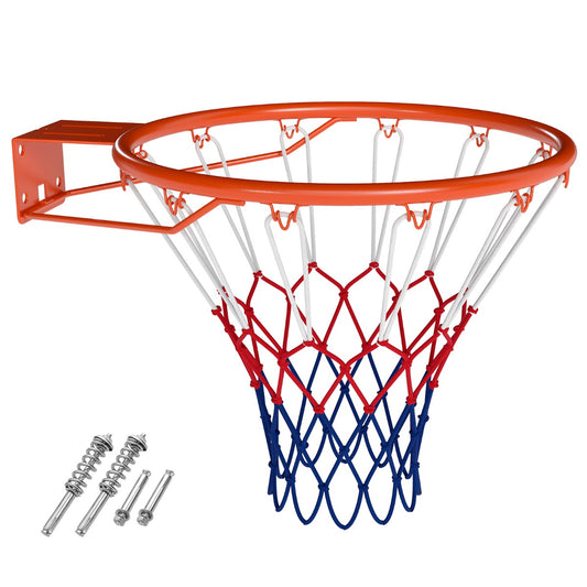 Livsk costway stevige basketbalring o45cm weerbestendig aan de muur te bevestigen compleet met basket en net oranje