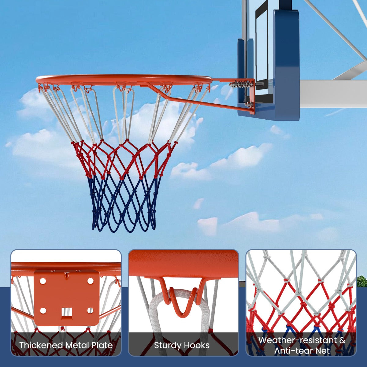 Livsk costway stevige basketbalring o45cm weerbestendig aan de muur te bevestigen compleet met basket en net oranje 4