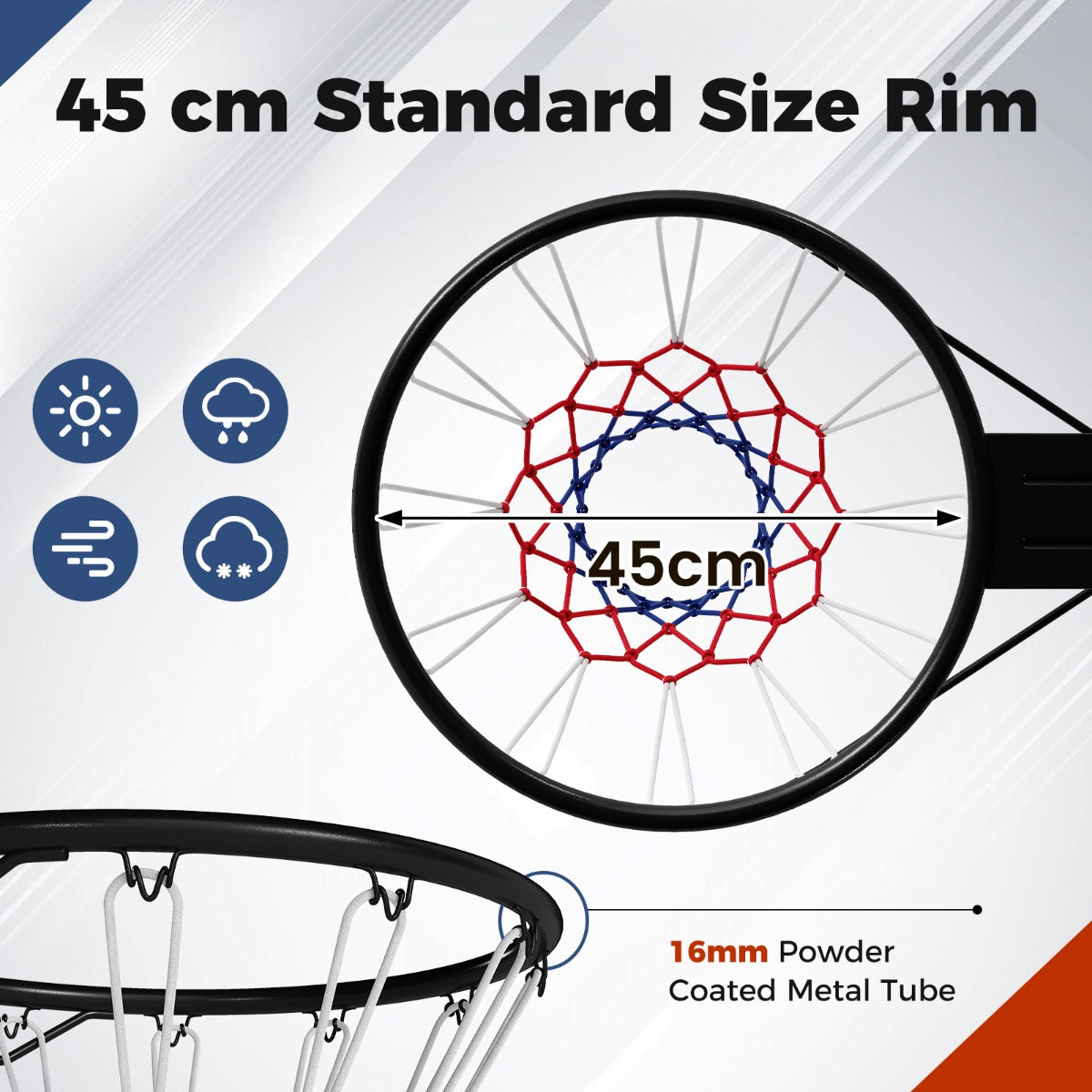 Livsk costway stevige basketbalring o45cm weerbestendig aan de muur te bevestigen compleet met basket en net zwart 1 1