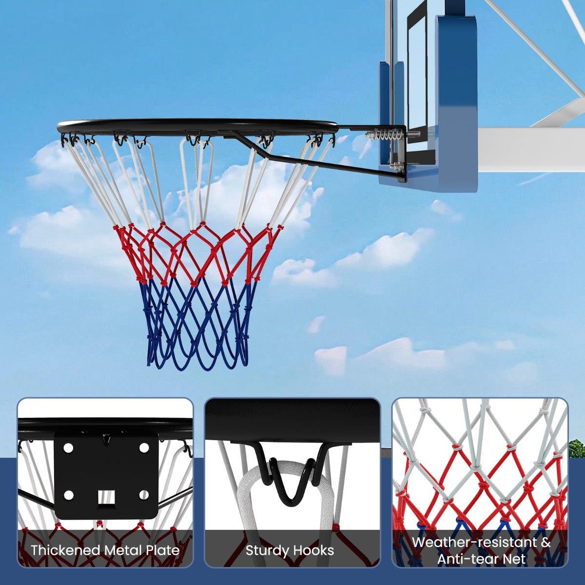 Livsk costway stevige basketbalring o45cm weerbestendig aan de muur te bevestigen compleet met basket en net zwart 4