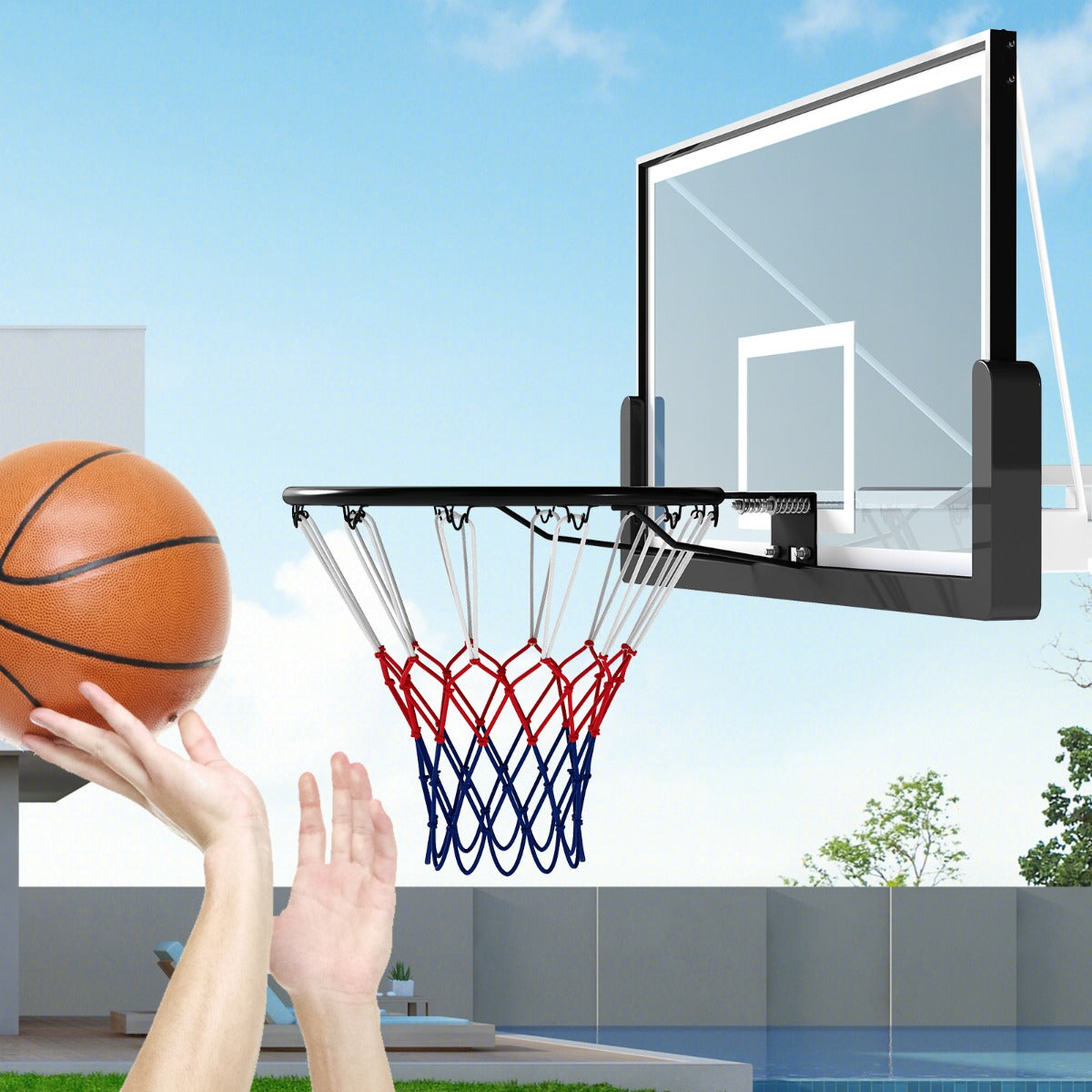 Livsk costway stevige basketbalring o45cm weerbestendig aan de muur te bevestigen compleet met basket en net zwart 5