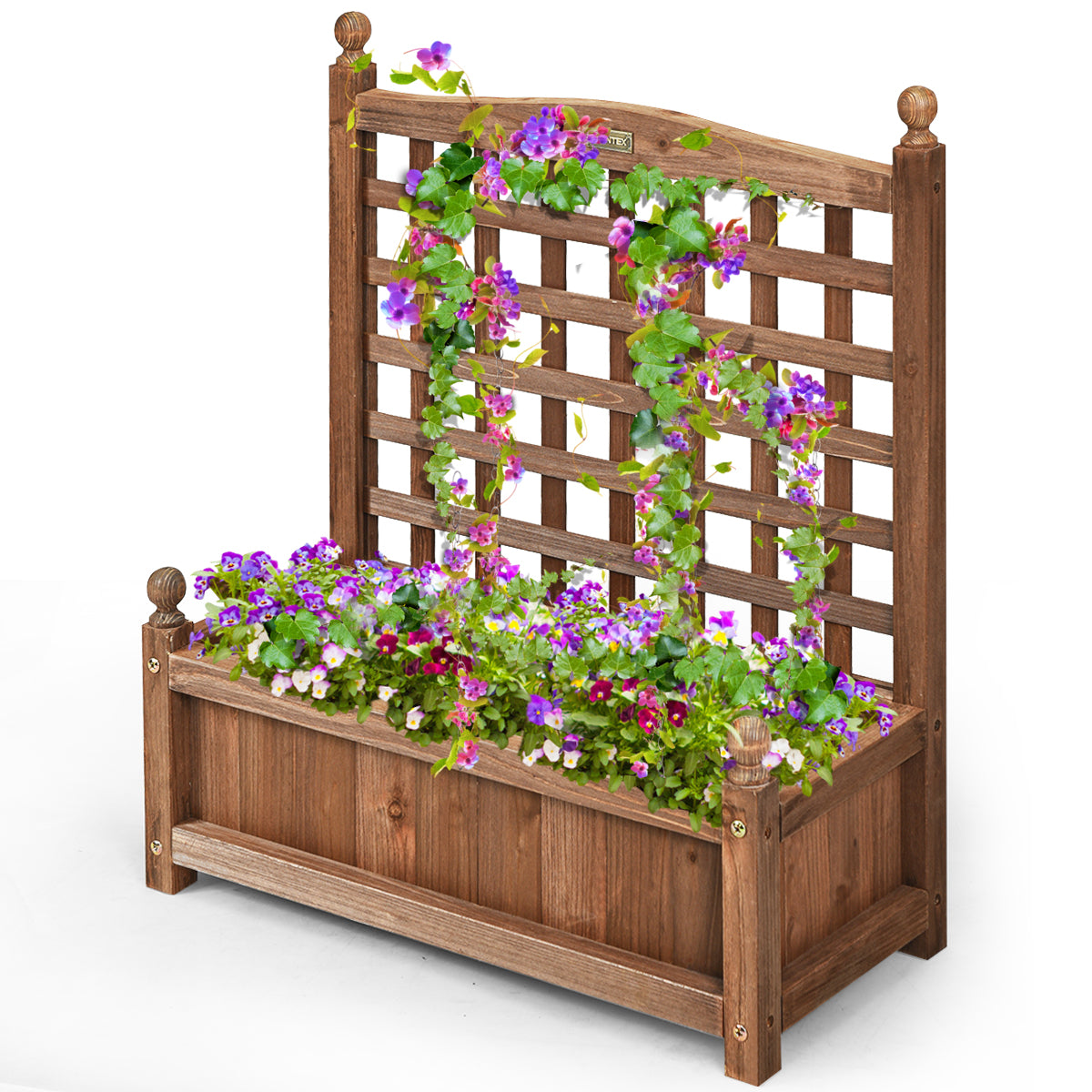 LIVSK Plantenbak met Trellis - Weerbestendig Dennehout - Ruimte voor Diverse Planten - Eenvoudige Installatie - Donkerbruin