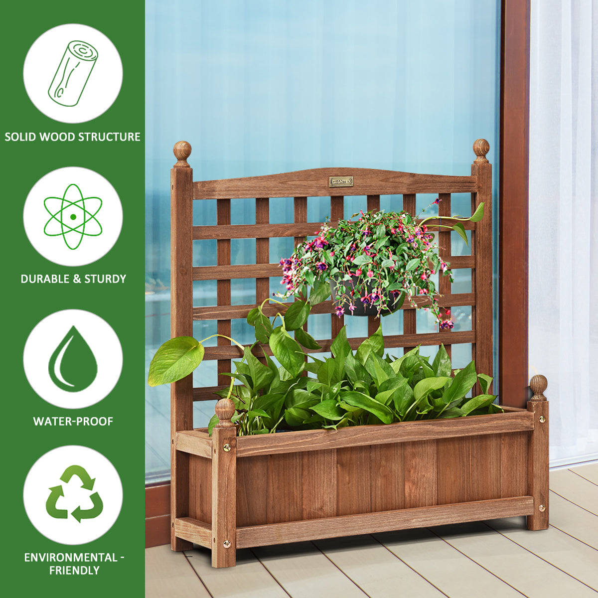 LIVSK Plantenbak met Trellis - Weerbestendig Dennehout - Ruimte voor Diverse Planten - Eenvoudige Installatie - Donkerbruin