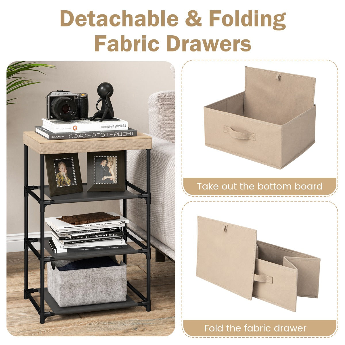 LIVSK Opvouwbare Ladekast - 3 Ruime Lades - Stabiel Metalen Frame - Multifunctioneel voor Slaapkamer en Gang - 40 x 30 x 62 cm -